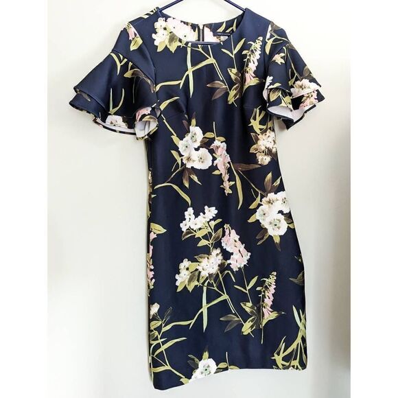 Tommy Hilfiger Floral Ruffled Sleeve Bodycon Dress - Picture 3 of 9